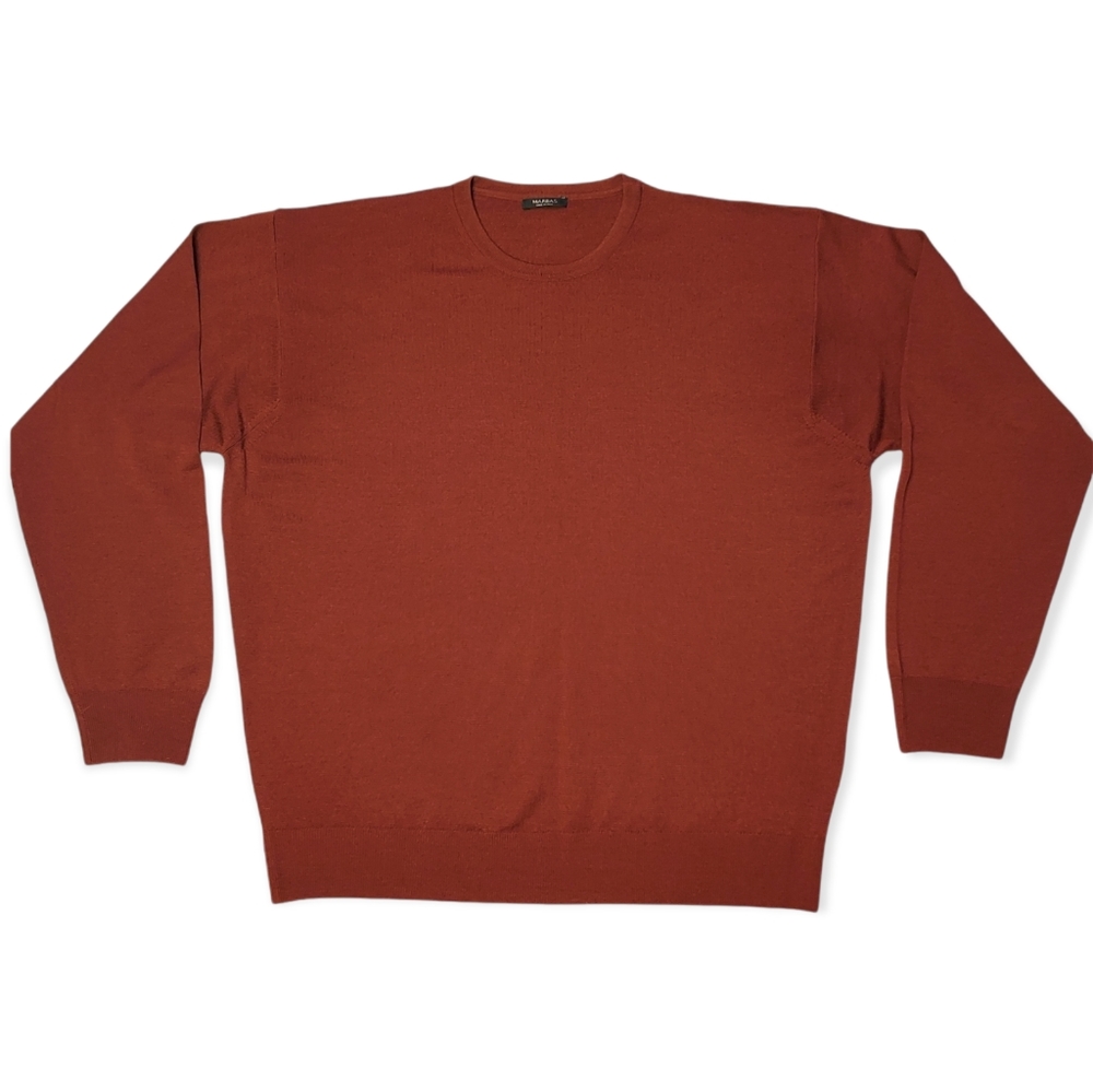 Marbas extra fine virgin merino wool rust colored crew neck sweater, size XL